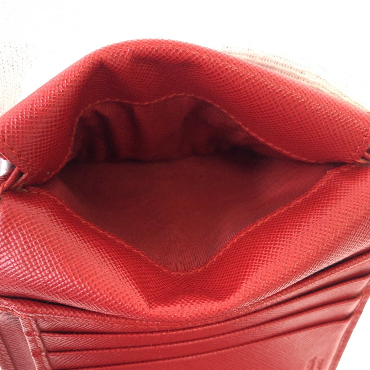 PRADA Tri-fold wallet leather Red Gold Metal Folding wallet Compact wallet Safiano Women Used Authentic