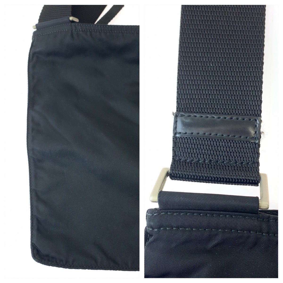 PRADA Shoulder Bag VA0053 Nylon Black Silver Metal Shoulder Bag Crossbody Pochette Unisex Test Triangle With logo Women Used Authentic