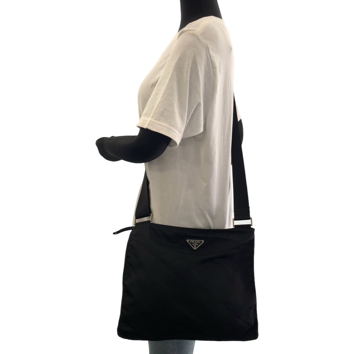 PRADA Shoulder Bag VA0053 Nylon Black Silver Metal Shoulder Bag Crossbody Pochette Unisex Test Triangle With logo Women Used Authentic