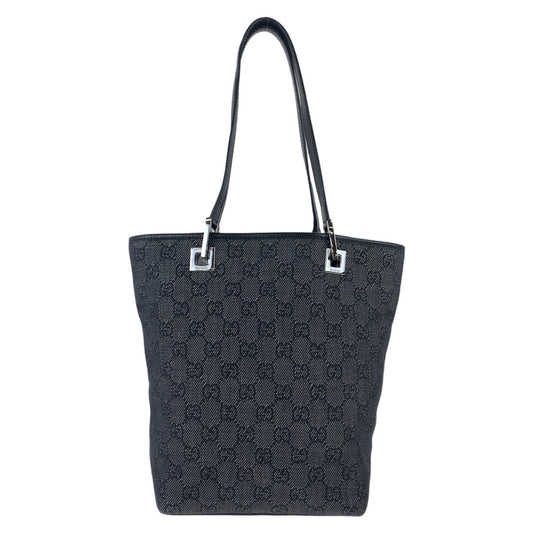 GUCCI Tote Bag 31244 GG canvas Black Silver Metal Tote Bag Shoulder Bag GG pattern Women Used Authentic