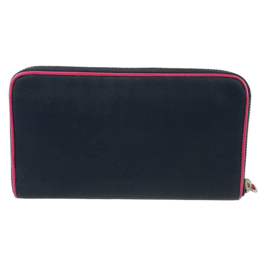 PRADA Long Wallet Purse Nylon Black Pink SilverMetal Long Wallet Purse Round Zip Test Women Used Authentic