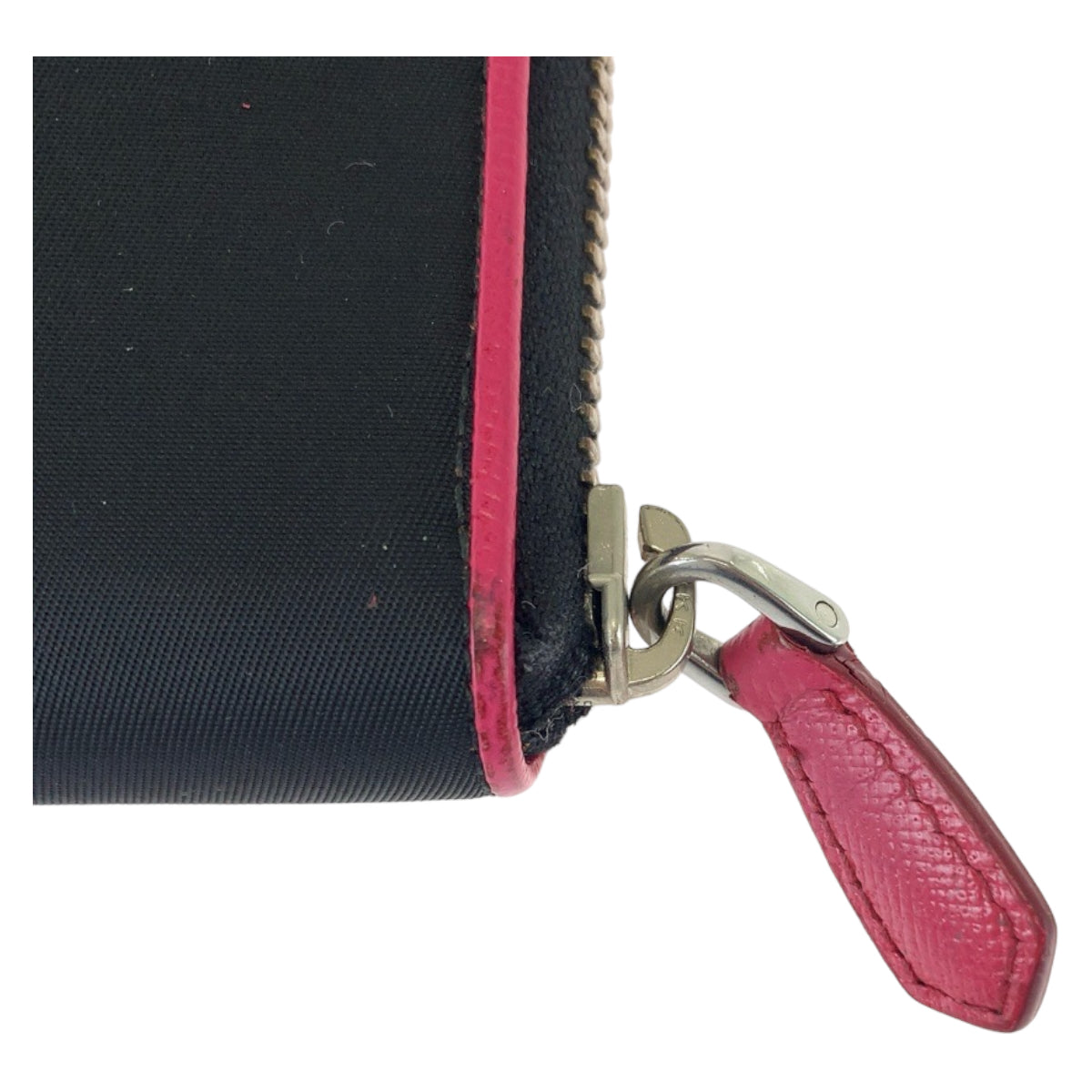 PRADA Long Wallet Purse Nylon Black Pink SilverMetal Long Wallet Purse Round Zip Test Women Used Authentic
