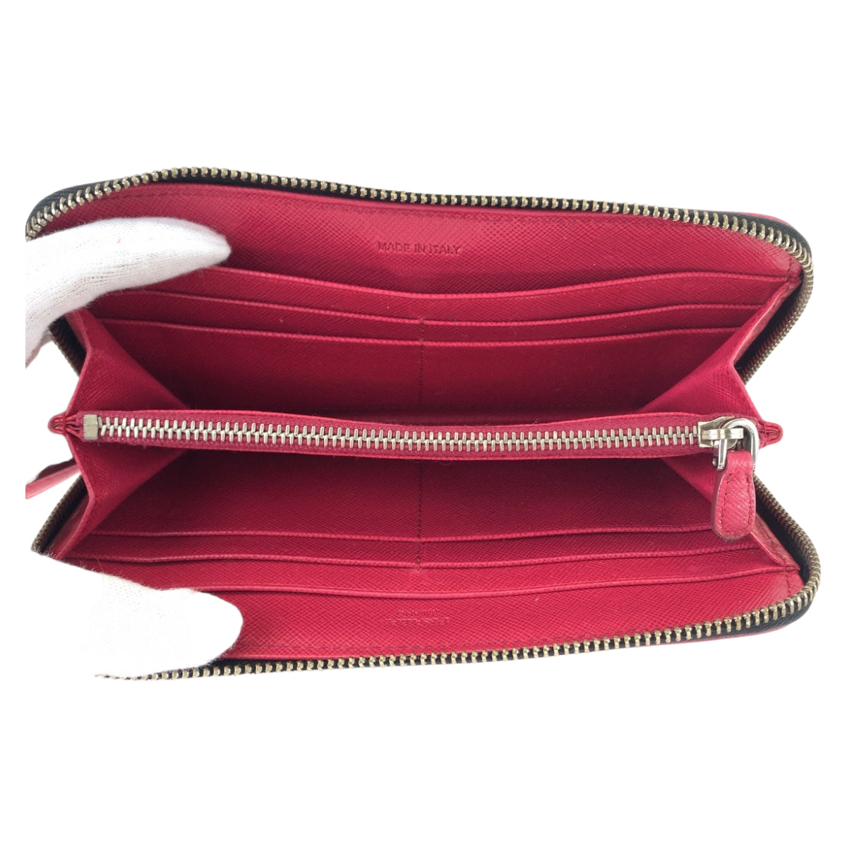 PRADA Long Wallet Purse Nylon Black Pink SilverMetal Long Wallet Purse Round Zip Test Women Used Authentic