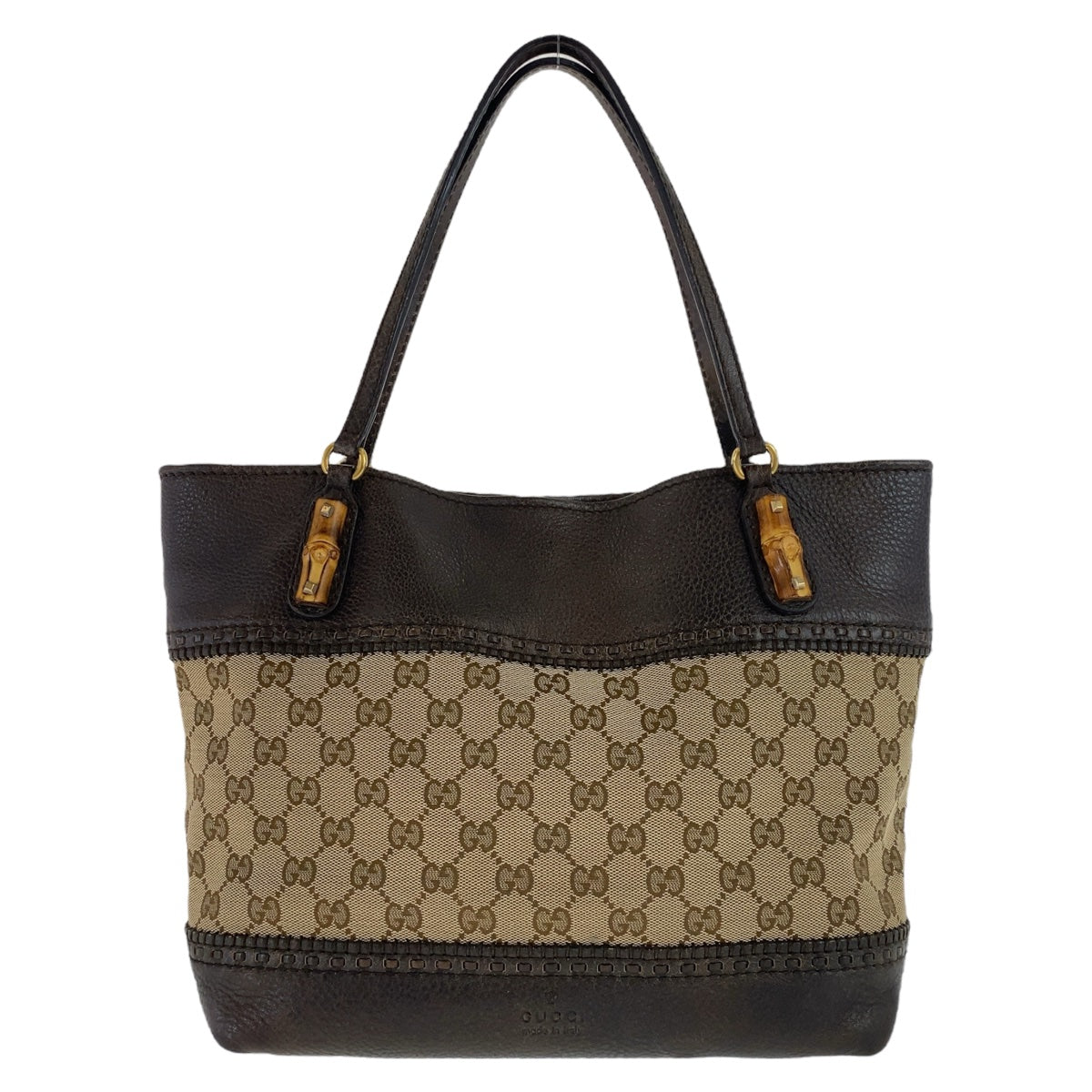 GUCCI Tote Bag 353125 GG canvas, leather Brown Gold Metal Tote Bag Shoulder Bag Handbag Bamboo Women Used Authentic