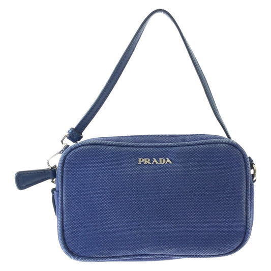 PRADA Handbag canvas Blue Silver Metal mini handbag accessory pouch Women Used Authentic