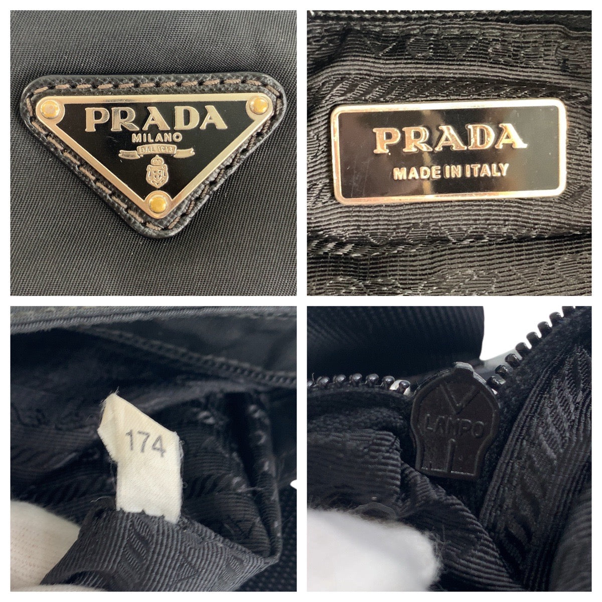 PRADA Shoulder Bag Nylon Black SilverMetal Crossbody Shoulder Bag Pochette Test Triangle With logo Women Used Authentic