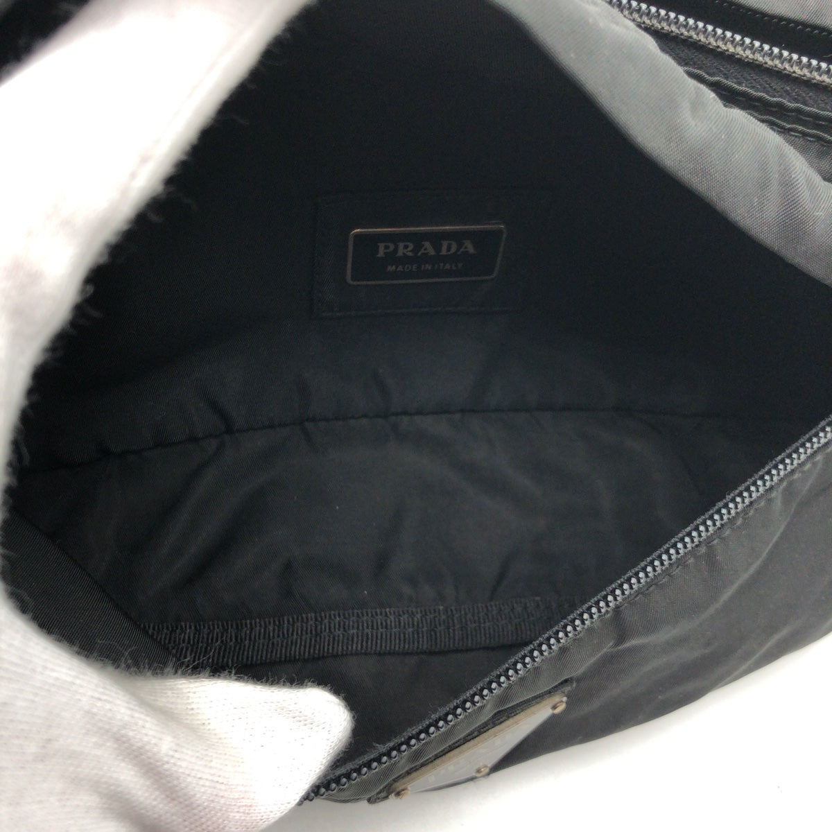 PRADA Sling bag Nylon Black black Sling bag Waist bag Test Triangle With logo mens Used Authentic