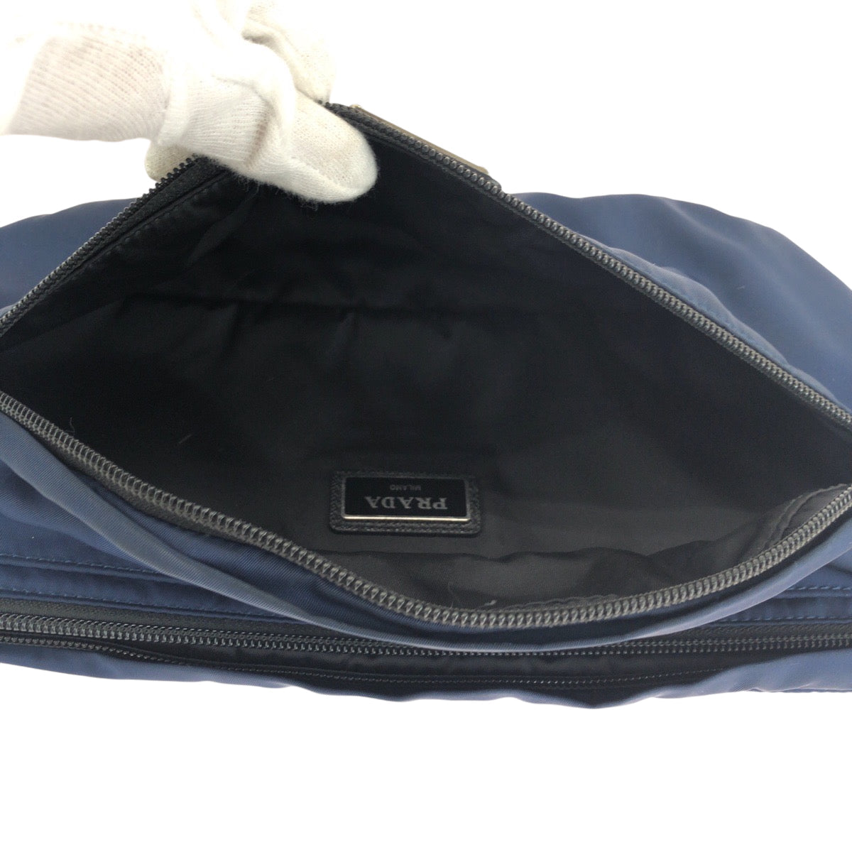 PRADA Waist bag Nylon Navy Black SilverMetal Waist Bag Bum Bag Test Triangle With logo mens Used Authentic