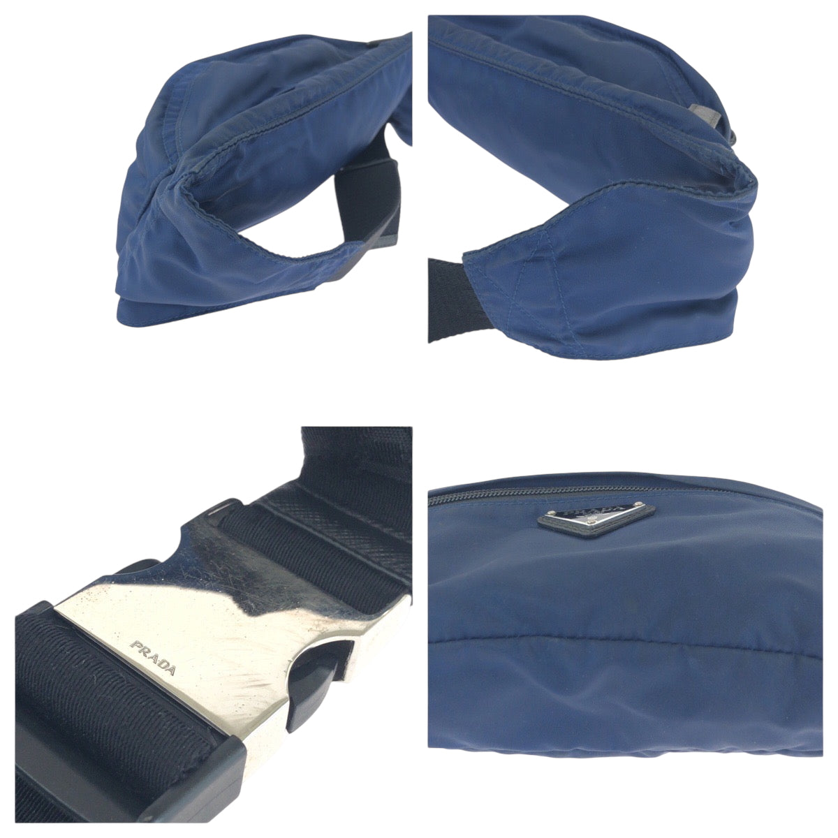 PRADA Waist bag Nylon Navy Black SilverMetal Waist Bag Bum Bag Test Triangle With logo mens Used Authentic