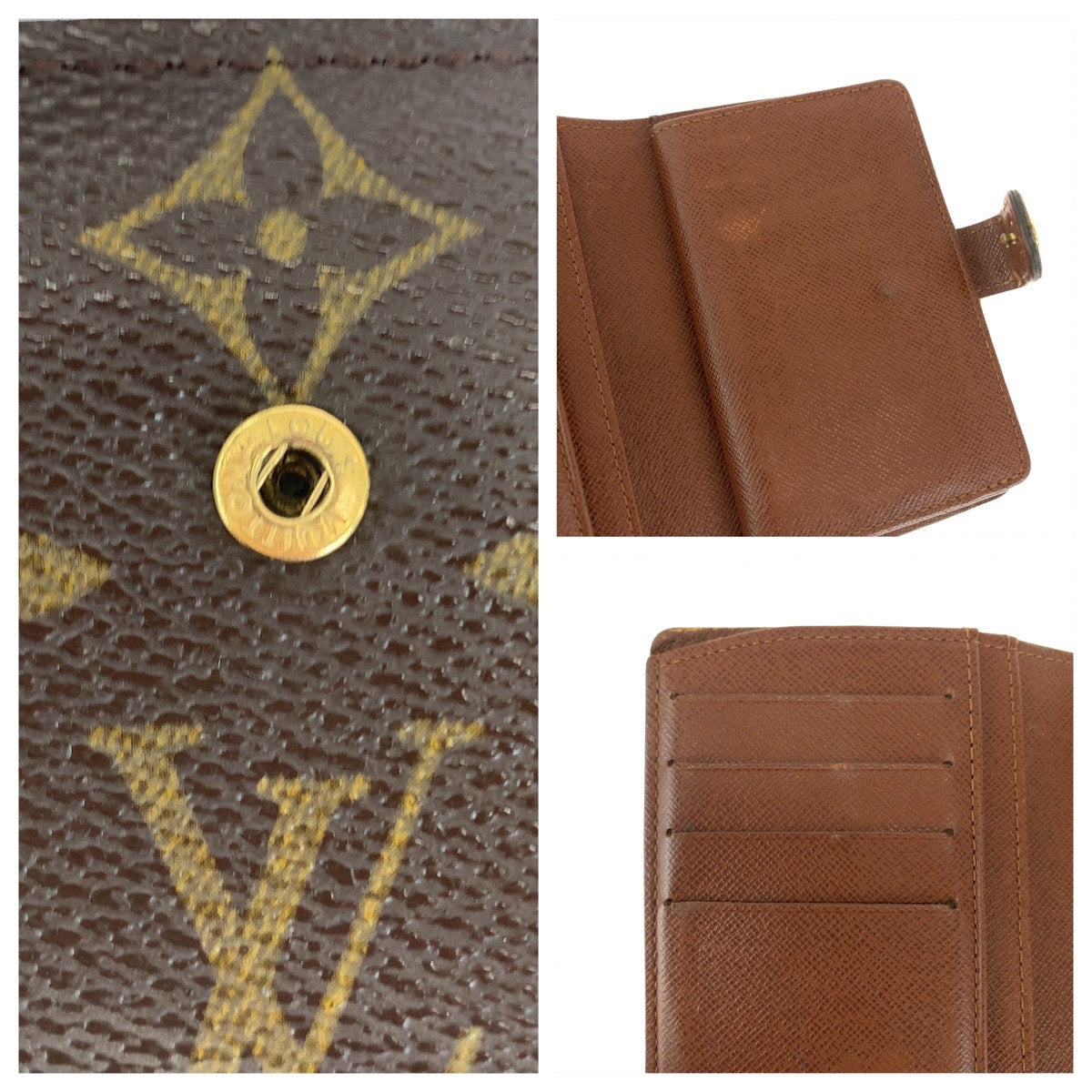 LOUIS VUITTON Bifold Wallet M61674 PVC Brown Gold Metal Purse Folding Wallet Compact Wallet Monogram Portefeuille Viennoiserie Women Used Authentic
