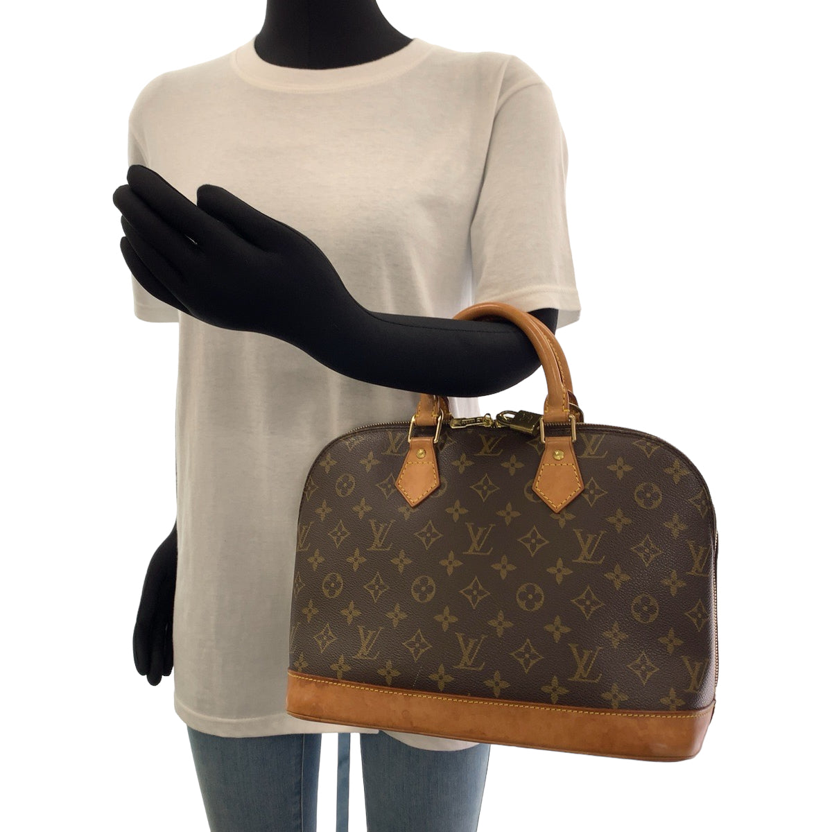 LOUIS VUITTON Handbag M51130 PVC Brown Gold Metal Handbag Monogram Alma Women Used Authentic