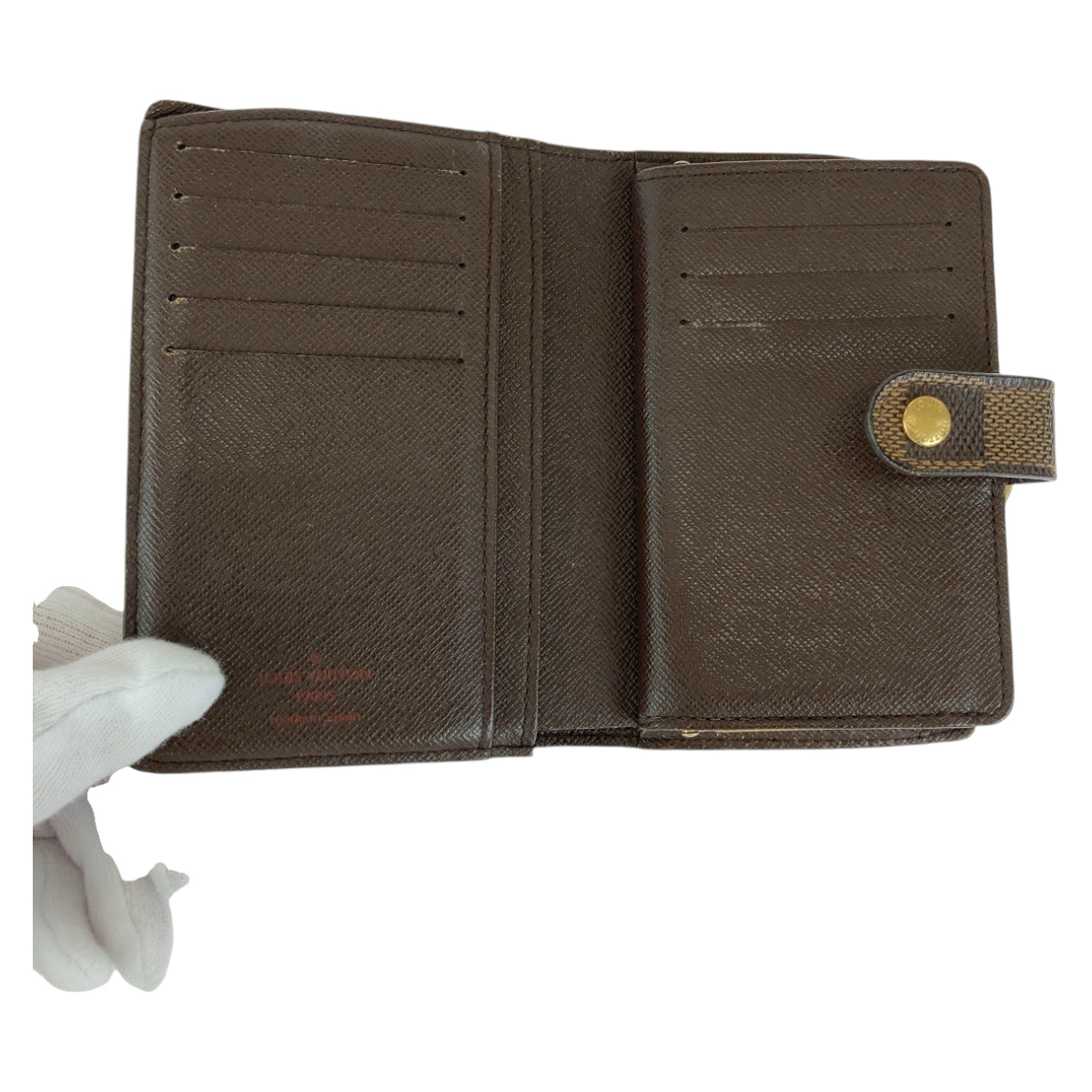 LOUIS VUITTON Bifold Wallet N61674 PVC Brown Gold Metal Purse Folding Wallet Compact Wallet Damier Ebene Portefeuille Viennoiserie Women Used Authentic