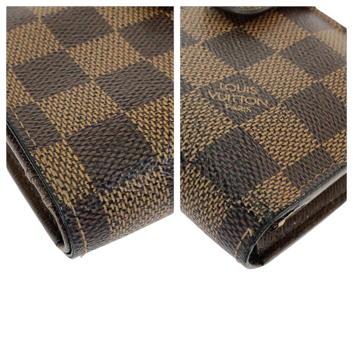 LOUIS VUITTON Bifold Wallet N61674 PVC Brown Gold Metal Purse Folding Wallet Compact Wallet Damier Ebene Portefeuille Viennoiserie Women Used Authentic