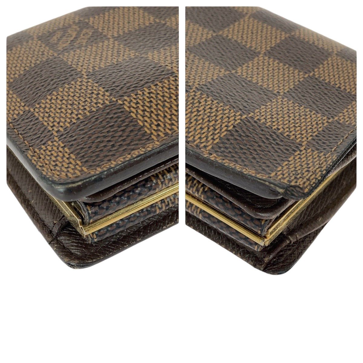 LOUIS VUITTON Bifold Wallet N61674 PVC Brown Gold Metal Purse Folding Wallet Compact Wallet Damier Ebene Portefeuille Viennoiserie Women Used Authentic