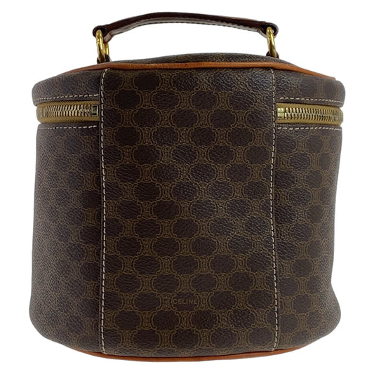 CELINE Handbag PVC, Leather Brown Gold Metal Handbag vanity bag Macadam Women Used Authentic