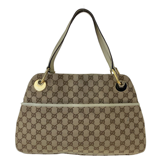 GUCCI Shoulder Bag 121023 GG canvas Beige Brown Ivory Gold Metal Shoulder Bag Tote Bag Women Used Authentic