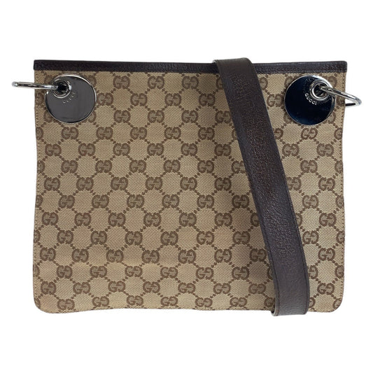 GUCCI Shoulder Bag 120841 GG canvas, leather Brown Silver Metal Shoulder Bag pochette Women Used Authentic