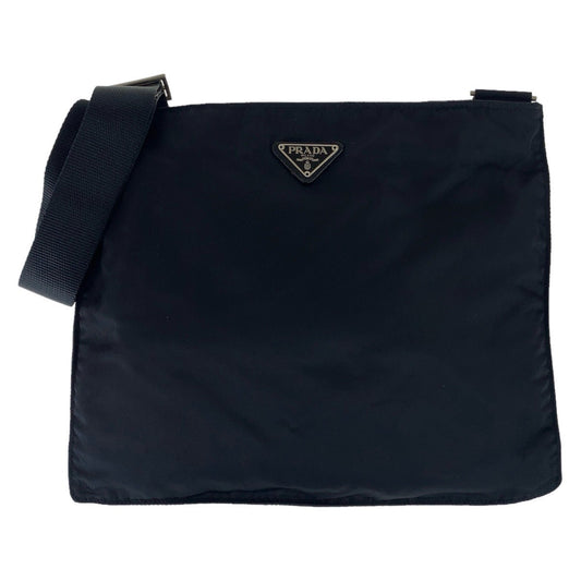 PRADA Shoulder Bag Nylon Black Silver Metal Crossbody Shoulder Bag Sacoche Test Triangle With logo mens Used Authentic