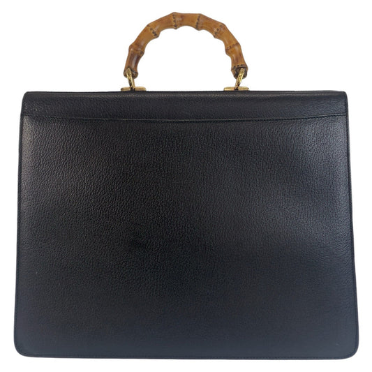 GUCCI Business bag 015.1046.3304 leather Black GoldMetal Business bag briefcase A4 compatible Bamboo Old Gucci mens Used Authentic