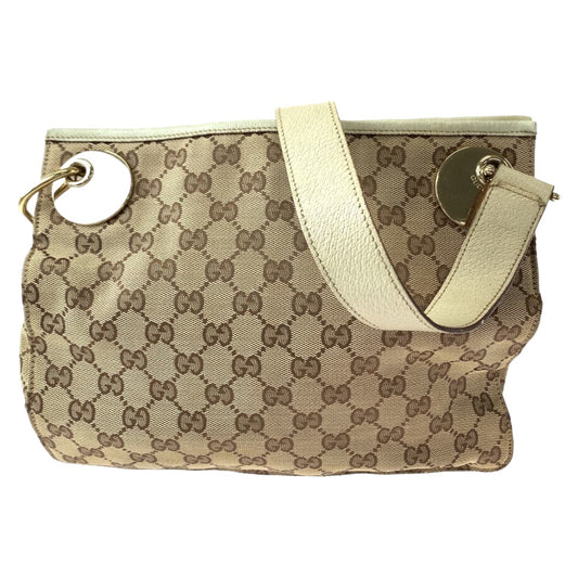 GUCCI Shoulder Bag 120841 GG canvas Brown Beige Gold Metal Shoulder Bag Crossbody Women Used Authentic