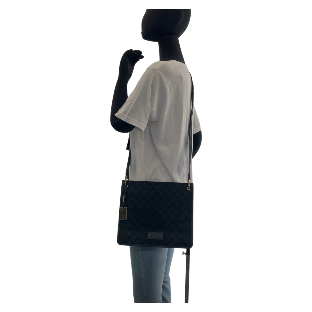 GUCCI Shoulder Bag 91762 GG canvas, leather Black Gold Metal Crossbody Shoulder Bag Pochette mens Used Authentic