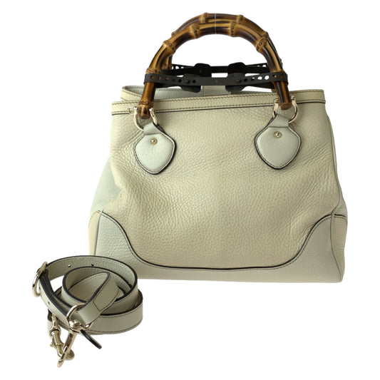 GUCCI Shoulder Bag 308360 leather Ivory Brown Gold Metal Shoulder Bag handbag Bamboo Women Used Authentic