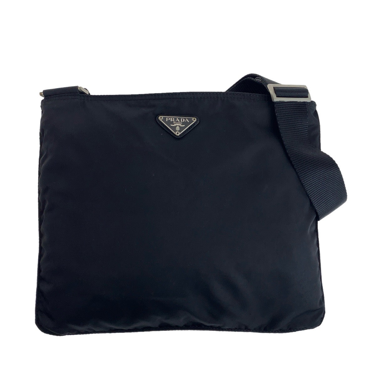 PRADA Shoulder Bag Nylon Black Silver Metal Crossbody Shoulder Bag Messenger Bag Test Triangle With logo mens Used Authentic