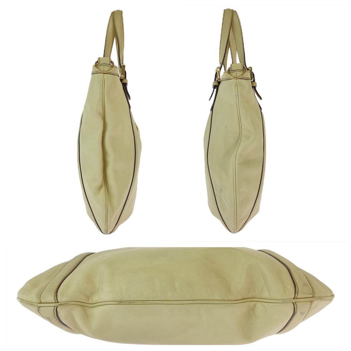 GUCCI Tote Bag 162336 leather White Beige Gold Metal Tote Bag Shoulder Bag Interlocking Newbrit Women Used Authentic