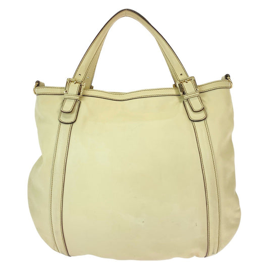 GUCCI Tote Bag 162336 leather White Beige Gold Metal Tote Bag Shoulder Bag Interlocking Newbrit Women Used Authentic