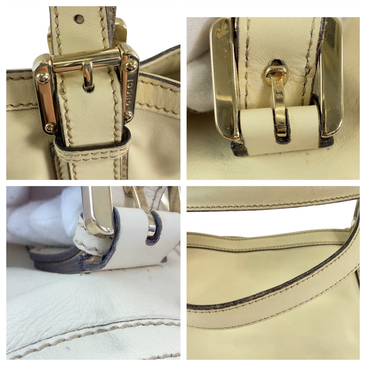 GUCCI Tote Bag 162336 leather White Beige Gold Metal Tote Bag Shoulder Bag Interlocking Newbrit Women Used Authentic