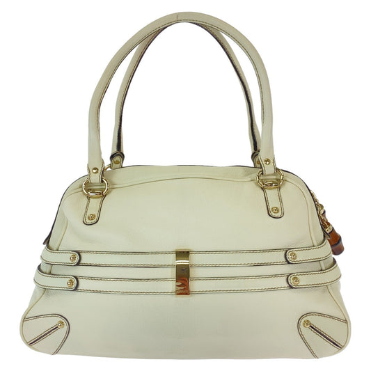 GUCCI Handbag 159398 leather White GoldMetal Handbag Shoulder Bag Bamboo Horsebit Women Used Authentic