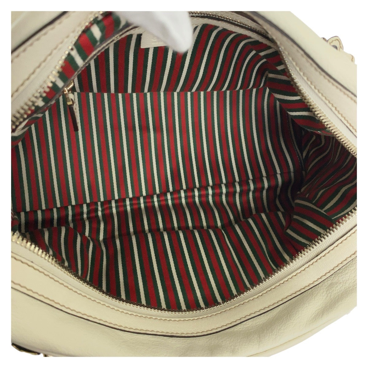 GUCCI Handbag 159398 leather White GoldMetal Handbag Shoulder Bag Bamboo Horsebit Women Used Authentic