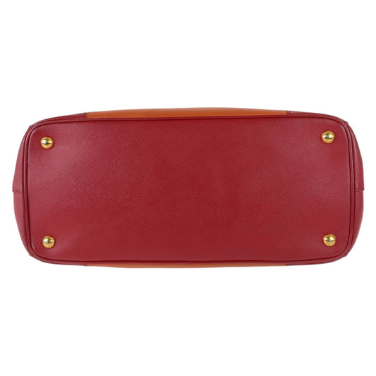 PRADA Handbag leather Orange Red Bicolor Gold Metal Handbag Tote Bag Safiano Triangle With logo Women Used Authentic