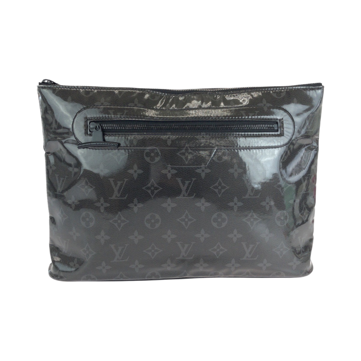 LOUIS VUITTON Clutch bag M63373 Patent leather Black SilverMetal Clutch bag business bag Monogram Eclipse pochette cosmos mens Used Authentic