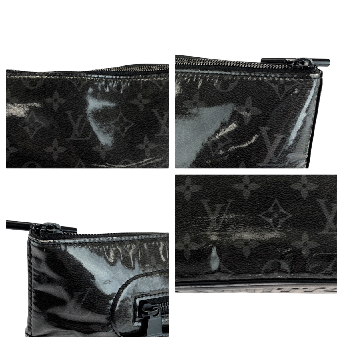 LOUIS VUITTON Clutch bag M63373 Patent leather Black SilverMetal Clutch bag business bag Monogram Eclipse pochette cosmos mens Used Authentic