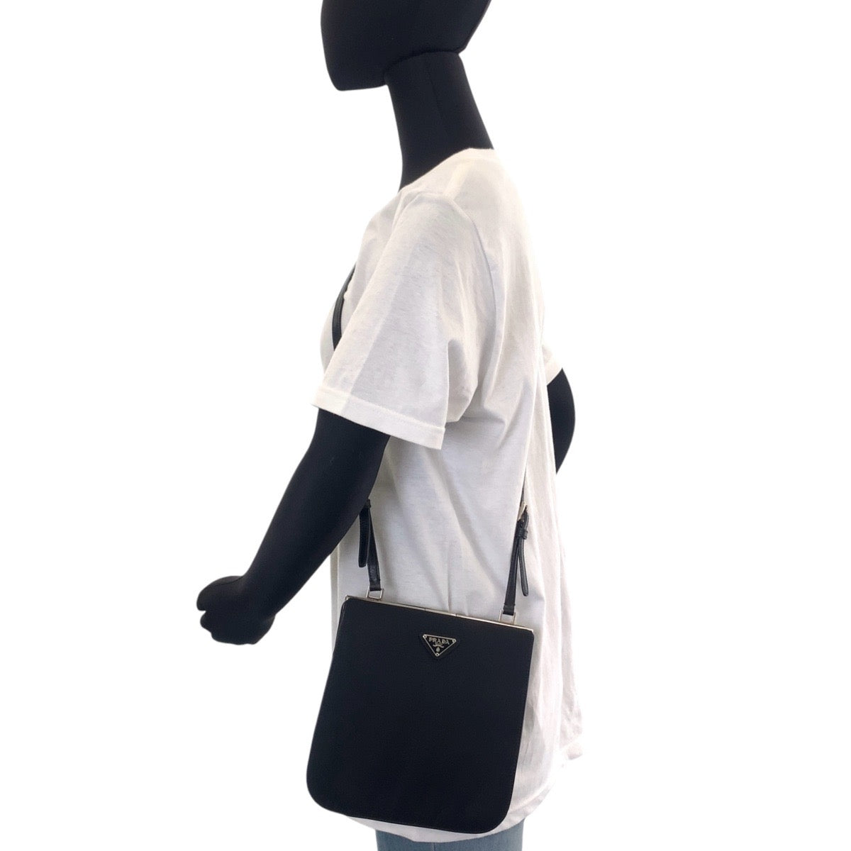 PRADA Shoulder Bag Nylon Black SilverMetal Crossbody Shoulder Bag Pochette Test Triangle With logo Women Used Authentic