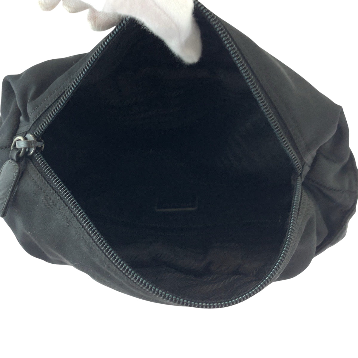 PRADA Handbag Nylon Black SilverMetal Handbag Tote Bag Test Triangle With logo Women Used Authentic