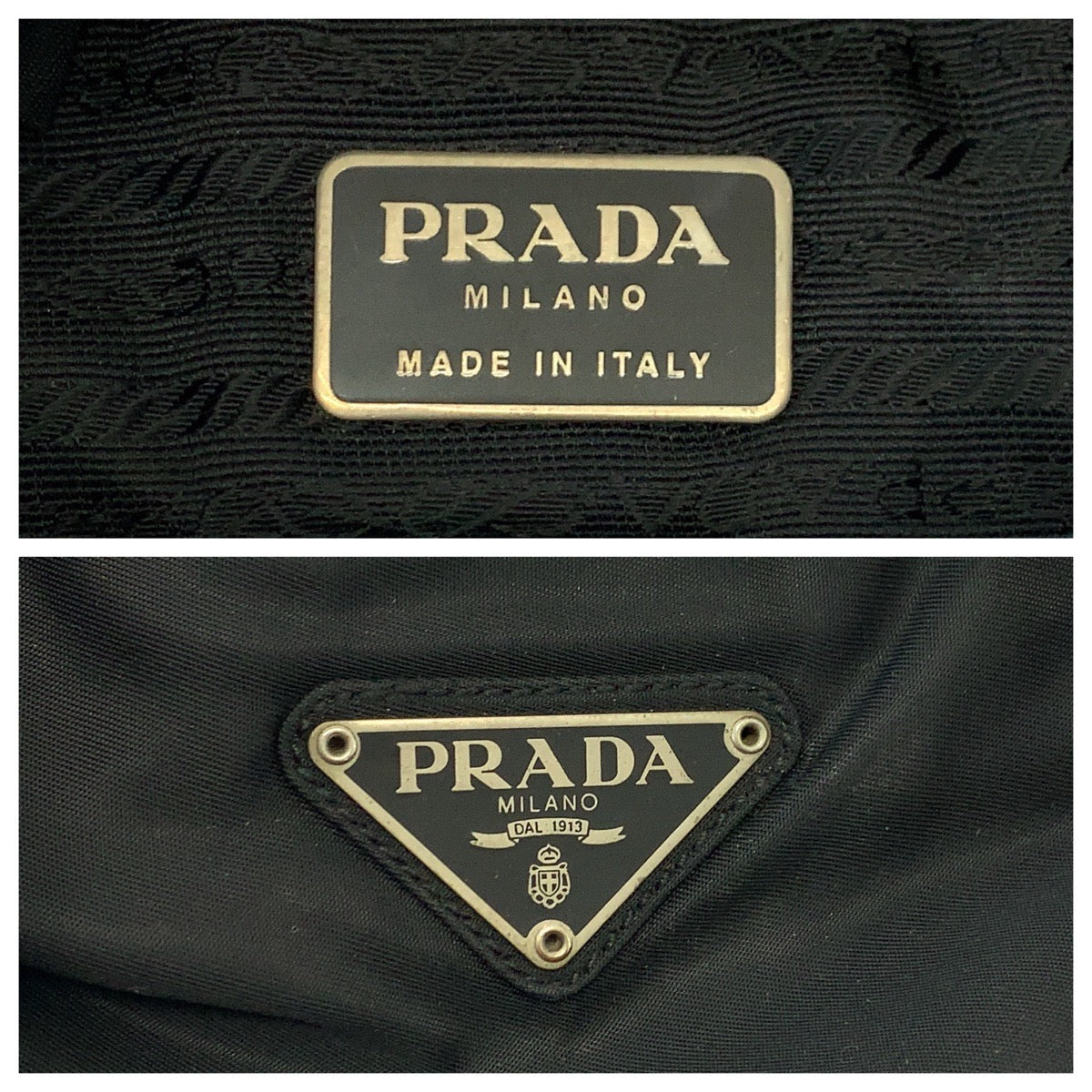 PRADA Handbag Nylon Black SilverMetal Handbag Tote Bag Test Triangle With logo Women Used Authentic