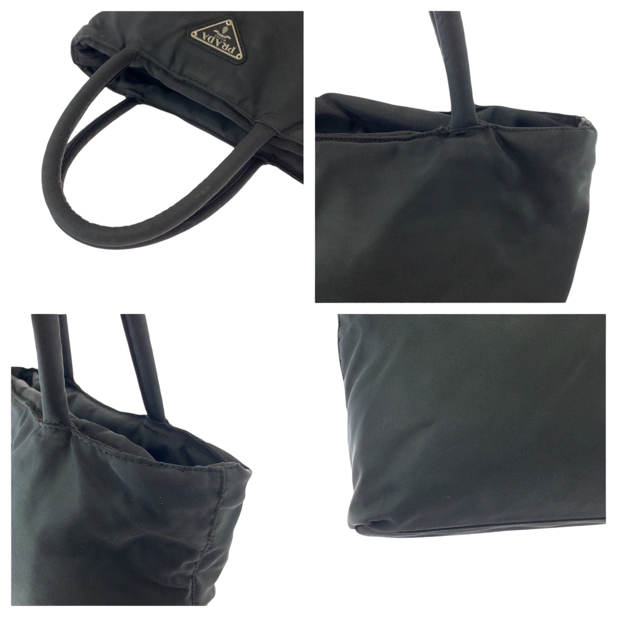 PRADA Handbag Nylon Black SilverMetal Handbag Tote Bag Test Triangle With logo Women Used Authentic