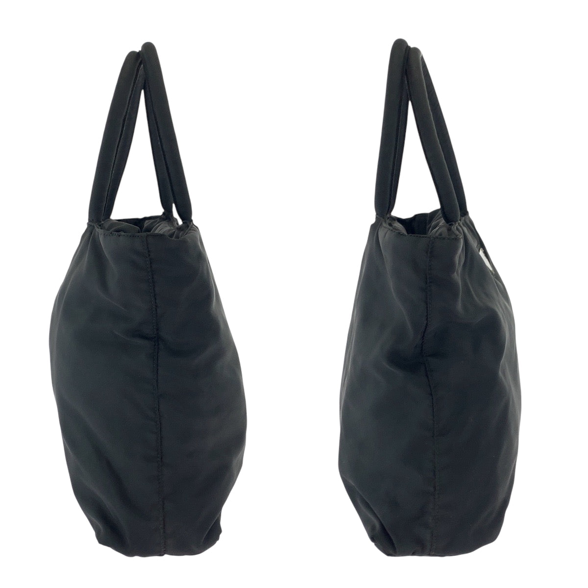 PRADA Handbag Nylon Black SilverMetal Handbag Tote Bag Test Triangle With logo Women Used Authentic