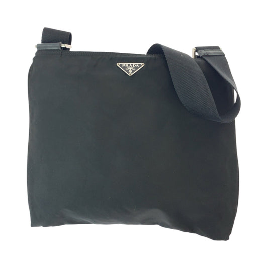 PRADA Shoulder Bag Nylon Black SilverMetal Shoulder Bag Messenger bag Test Triangle With logo mens Used Authentic