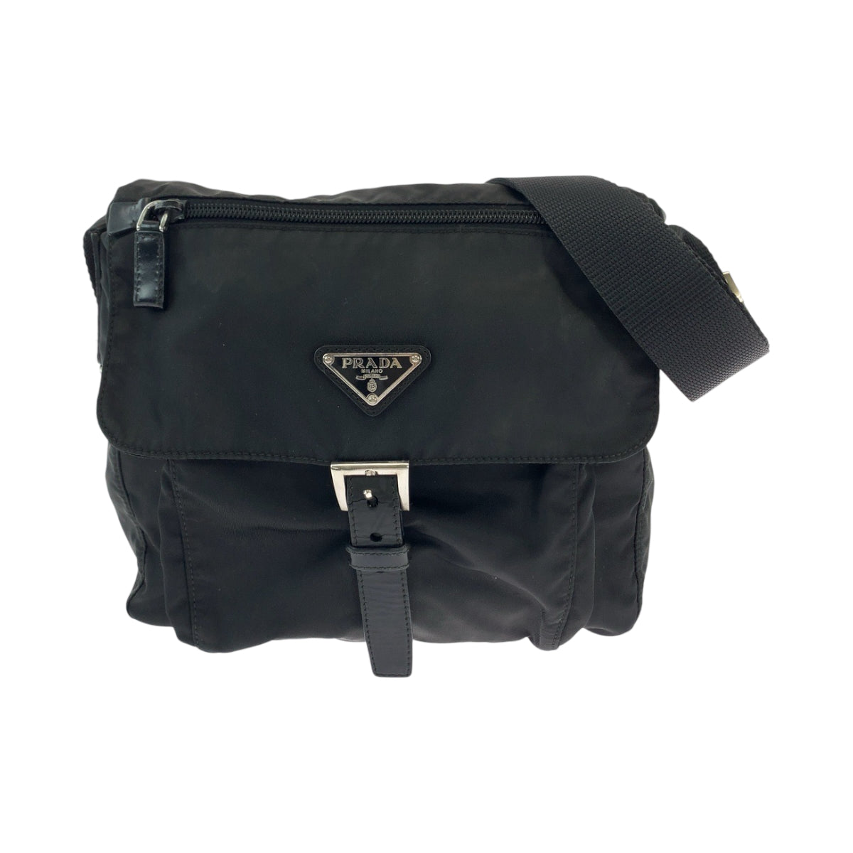 PRADA Shoulder Bag BT8994 Nylon Black SilverMetal Crossbody Shoulder Bag Pochette Test Triangle With logo mens Used Authentic