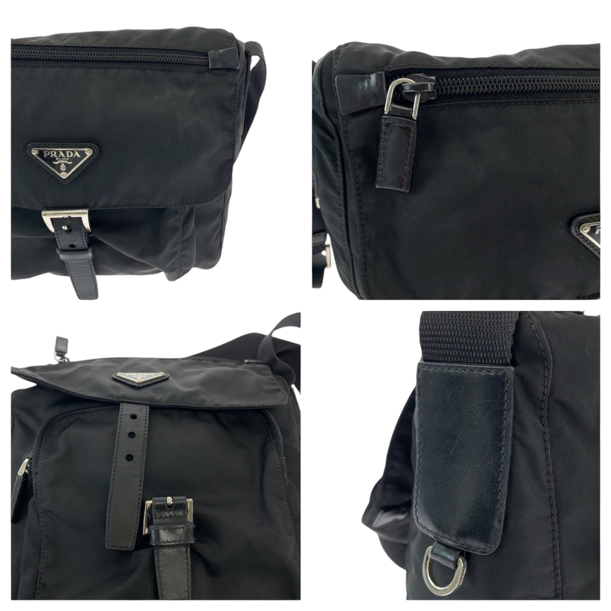 PRADA Shoulder Bag BT8994 Nylon Black SilverMetal Crossbody Shoulder Bag Pochette Test Triangle With logo mens Used Authentic