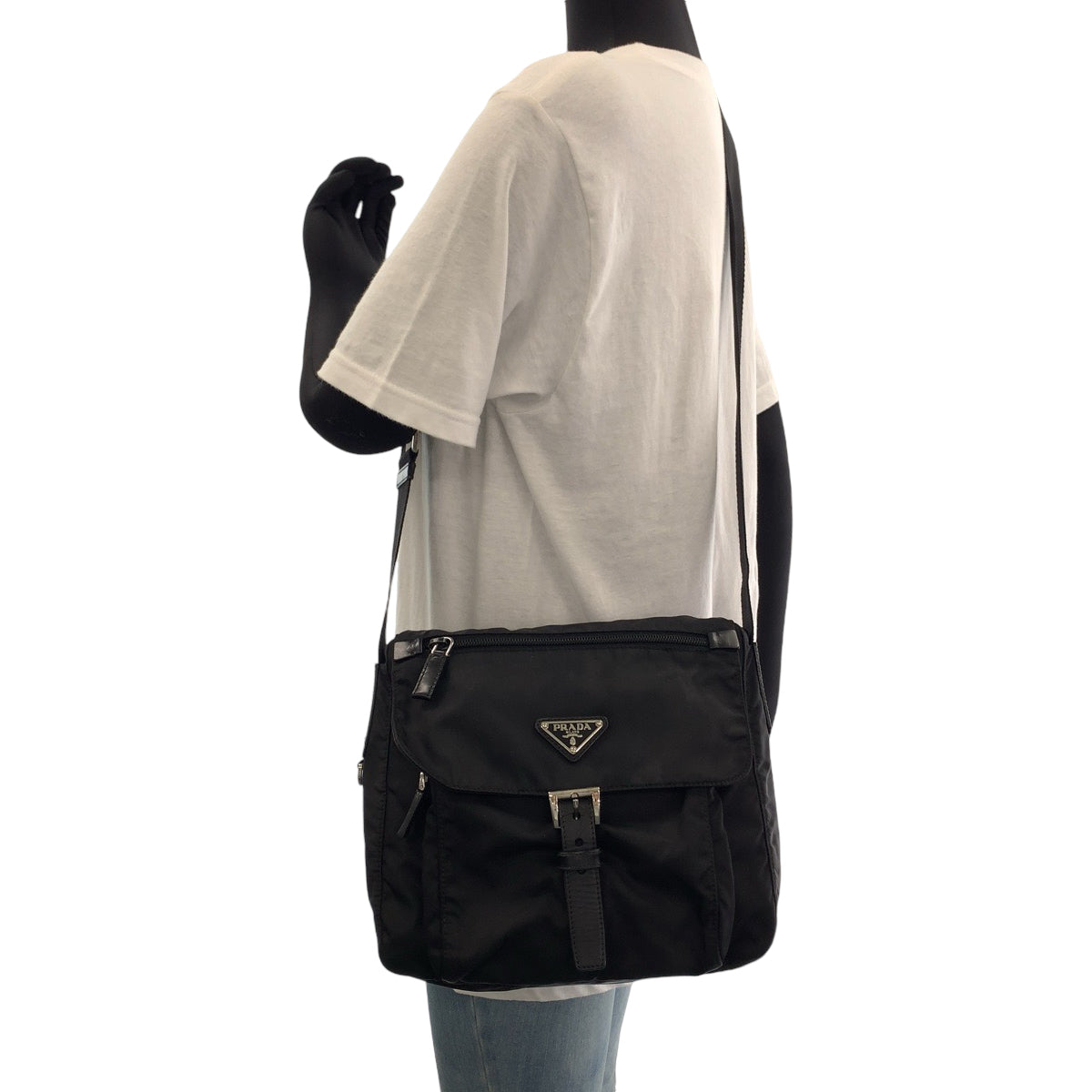 PRADA Shoulder Bag BT8994 Nylon Black SilverMetal Crossbody Shoulder Bag Pochette Test Triangle With logo mens Used Authentic