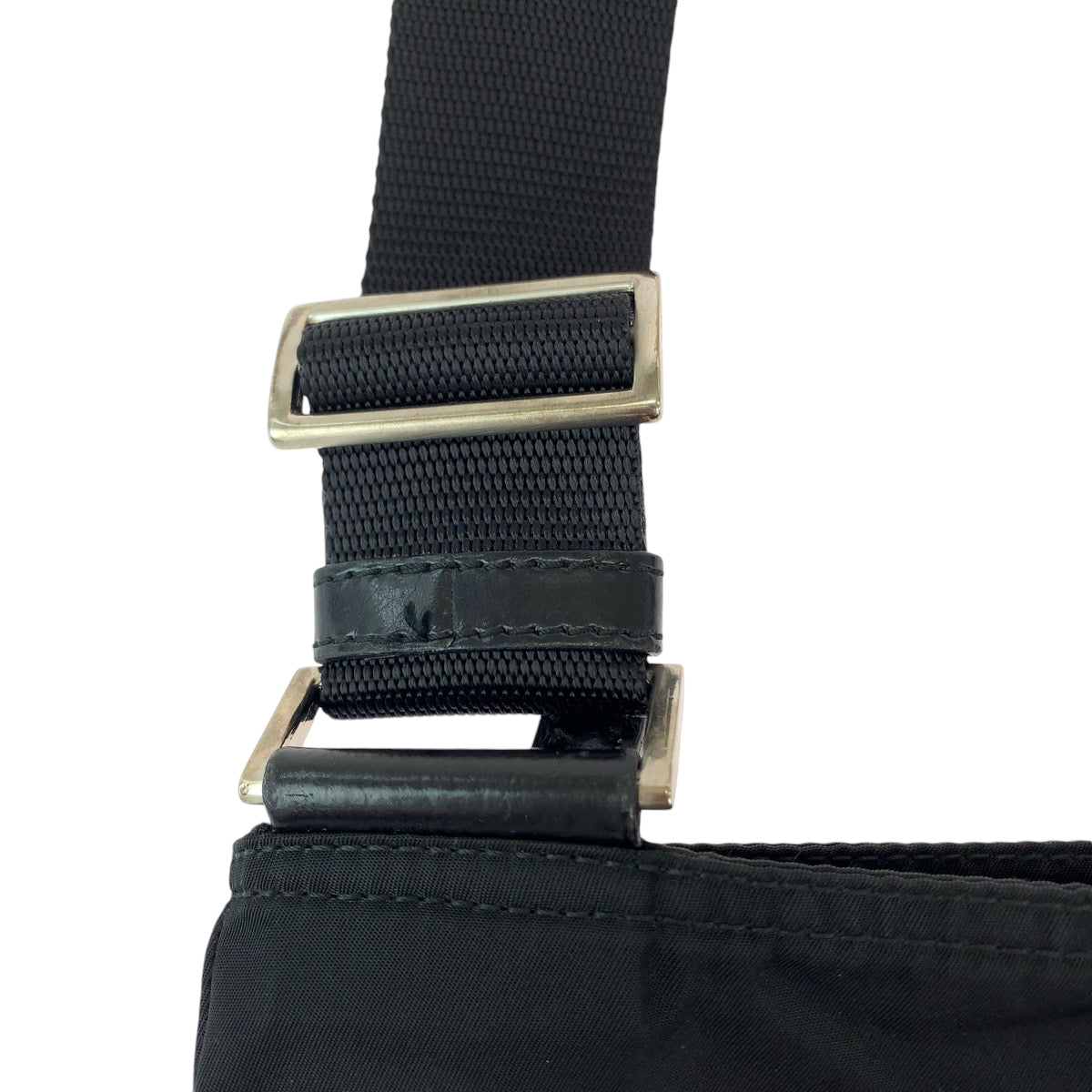 PRADA Shoulder Bag Nylon Black SilverMetal Shoulder BagMessenger Bag Test Triangle With logo mens Used Authentic