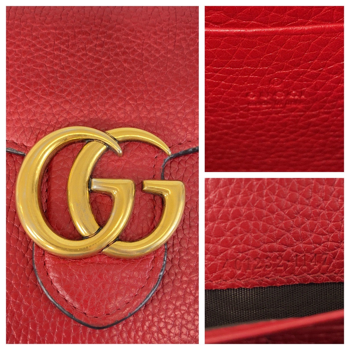 GUCCI Shoulder Bag 401232 leather Red Gold Metal Crossbody Shoulder Bag Chain Wallet GG Marmont Women Used Authentic