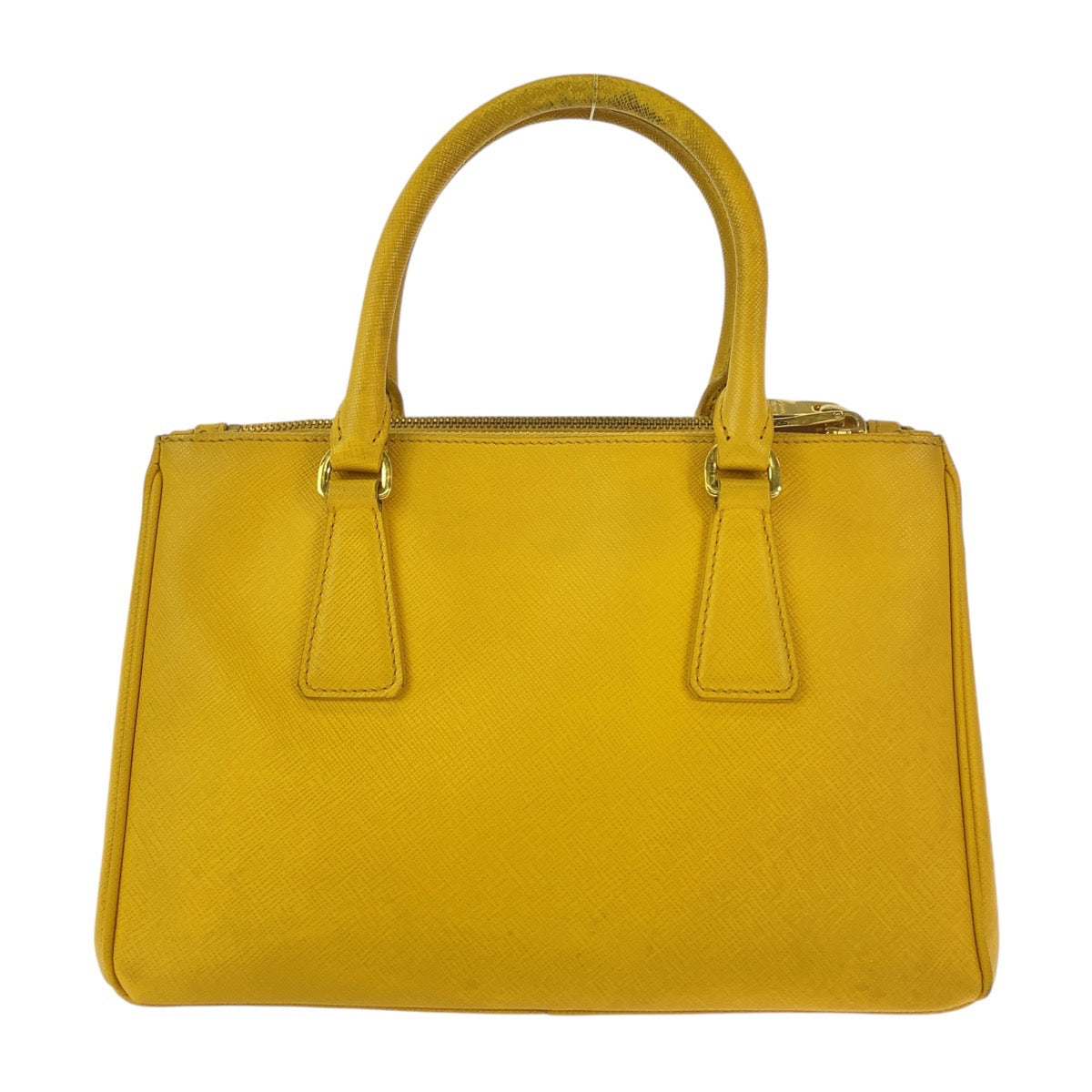 PRADA Handbag leather Yellow Gold Metal Handbag Tote Bag Shoulder Bag 2way Safiano TriangleWith logo Galleria Women Used Authentic