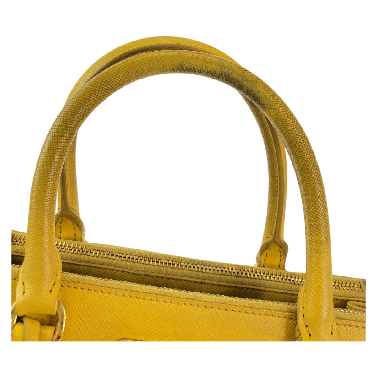 PRADA Handbag leather Yellow Gold Metal Handbag Tote Bag Shoulder Bag 2way Safiano TriangleWith logo Galleria Women Used Authentic