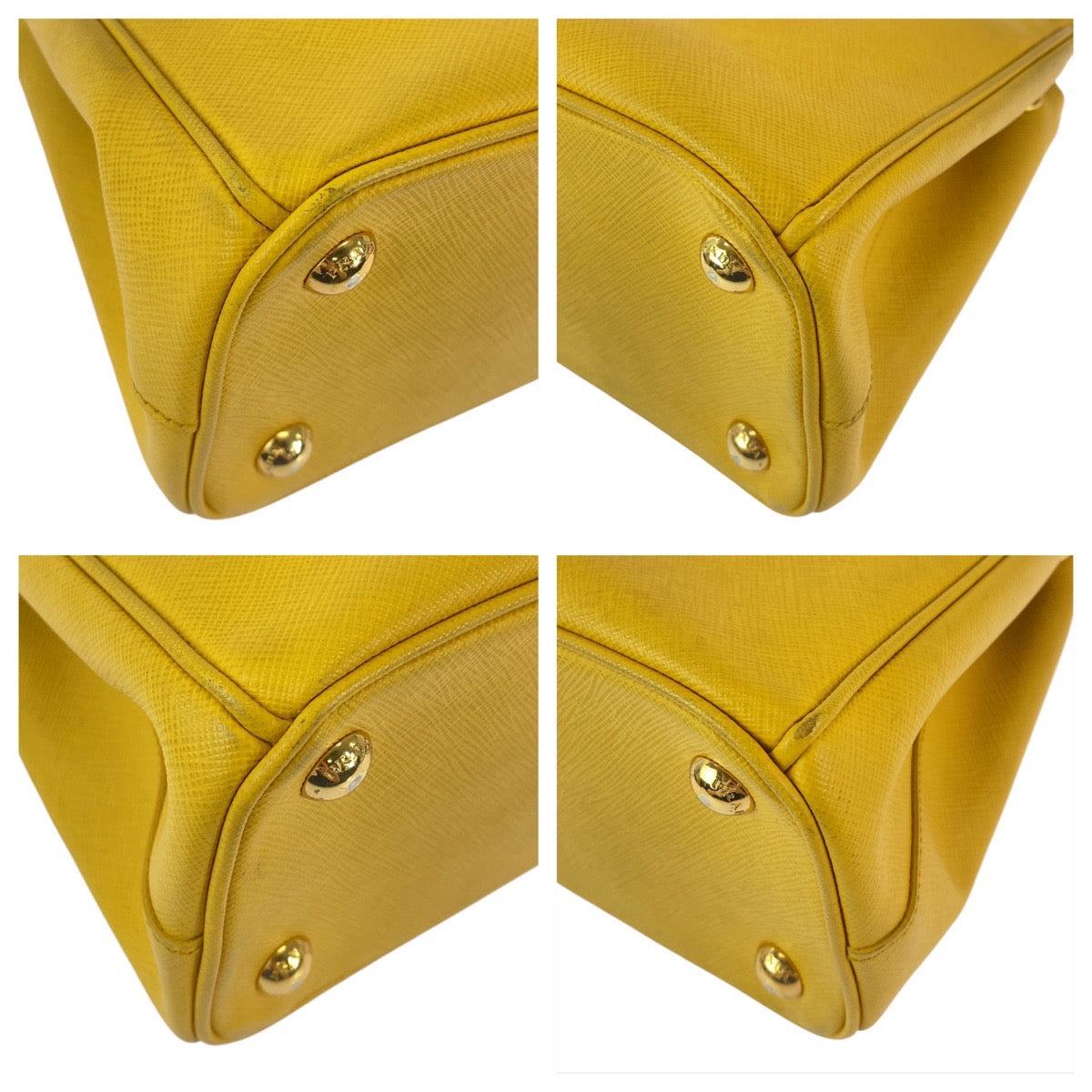PRADA Handbag leather Yellow Gold Metal Handbag Tote Bag Shoulder Bag 2way Safiano TriangleWith logo Galleria Women Used Authentic