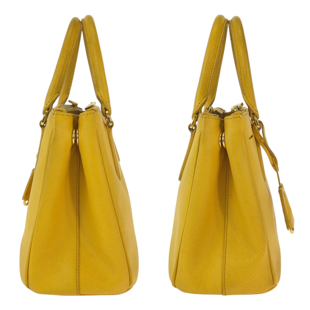 PRADA Handbag leather Yellow Gold Metal Handbag Tote Bag Shoulder Bag 2way Safiano TriangleWith logo Galleria Women Used Authentic